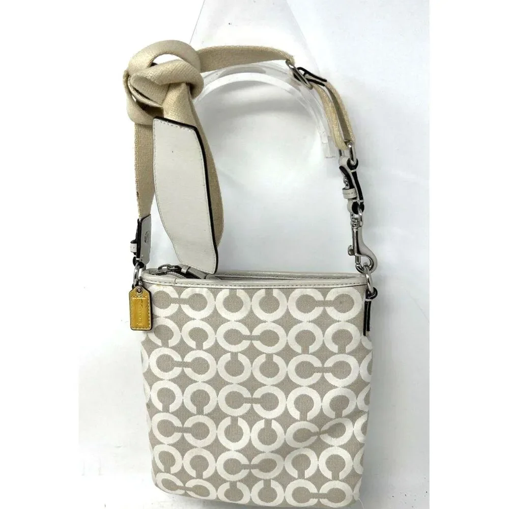 Coach Peyton Op Art Beige Signature Print Crossbody Bag